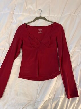 Red Long-Sleeve V-Neck Women's Top